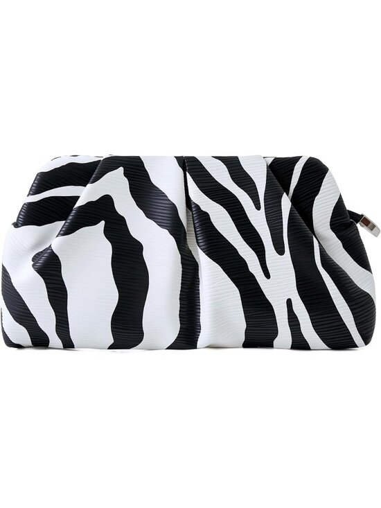 Handbags - Women's Zebra Pleated Pu Clutch Purse For Dressy With Chain Formal Handbag